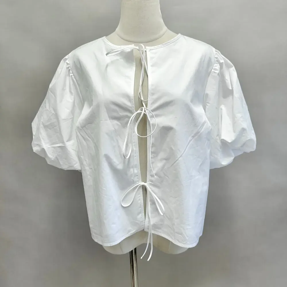 Abercrombie & Fitch Short-Sleeve Tie-Front‎ Top Solid White Size Medium NWT